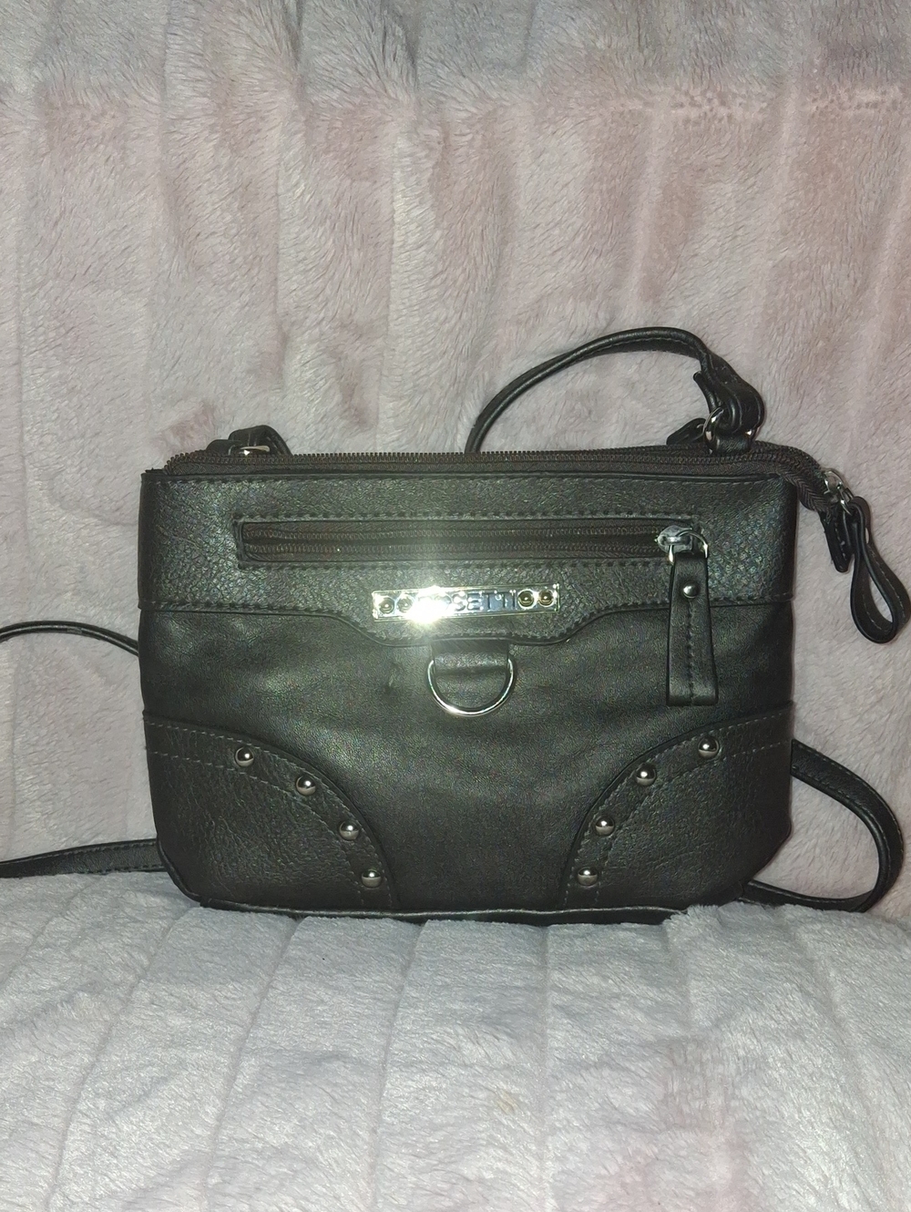 Black Women's Crossbody Bag with Stud Accents